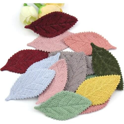 40Pcs 2.8*5.5cm Big Woolen Leaf Padded flowers Appliques For childrens crafts headwear Accessories Hair Clips Deco wholesale