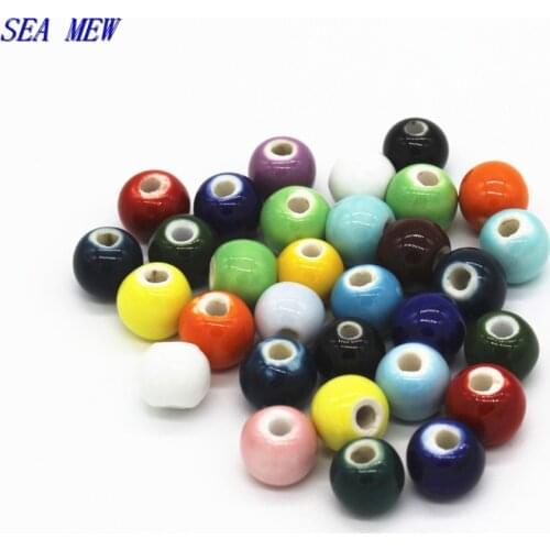 50pcs 8mm Round Ceramic Beads Handmade Porcelain Spacer Beads DIY Hole Beads For Jewelry Making