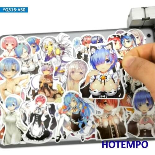 50pcs Anime Style Life in a different world from zero Stickers Sexy Emilia Rem for Mobile Phone Laptop Luggage Cartoon Stickers