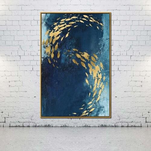 Artcozy Oil Canvas Painting golden fishes For Home Decoration Wall Art
