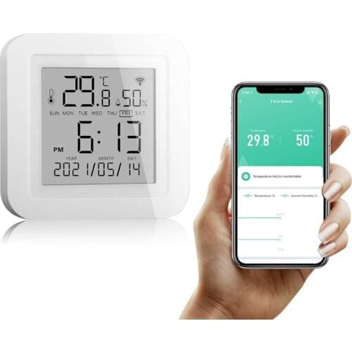 Indoor Thermometer Hygrometer WiFi Temperature Humidity Sensor with LCD Screen Wireless Smart Tester Home Alexa