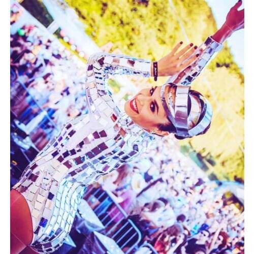 Future technology Mirror bar gogo costumes silver costume dance team ds singer dj nightclub stage show clothing bodysuit