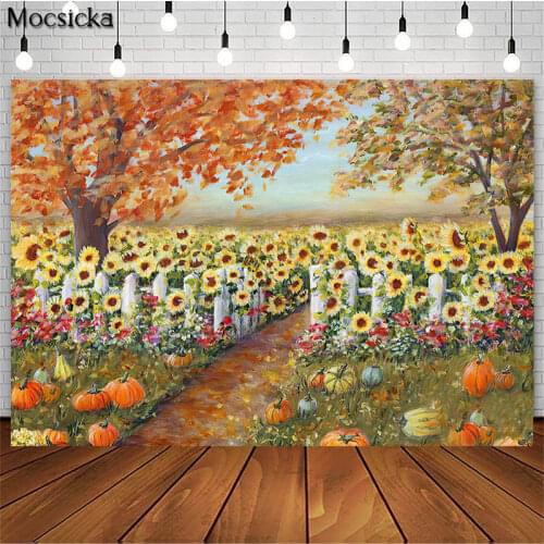 Autumn Thanksgiving Backdrop Fall Pumpkin Sunflower Decoration Newborn Baby Garden Flowers Photo Props Studio Booth Background
