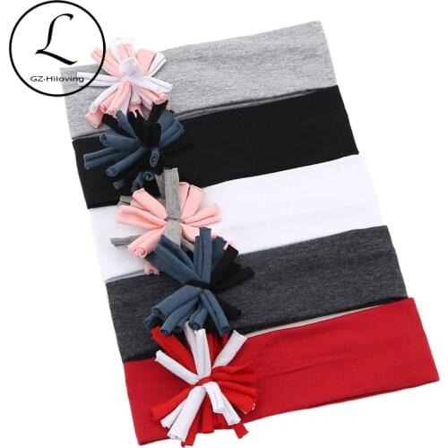 GZHilovingL 2018 New Fashion Elastic Wide Hair Band Hair Accessories Baby Girls Turban Cotton Solid Hairband Pom Pom Headbands