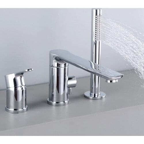 Chrome all solid brass copper Bathtub faucet Single handle Three holes mixer faucet High grade design Rotatable shower Tap