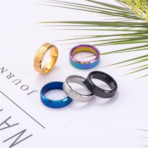 KSRA 8mm Matte Beveled Classic Multicolor Stainless Steel Ring Jewelry European Popular Geometric Shape Titanium Steel Ring