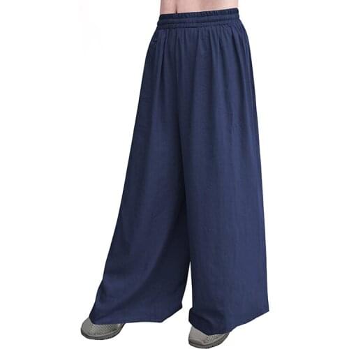 Summer linen&cotton lay meditation trousers shaolin monk kung fu zen bloomers lay meditation pants gray/blue/yellow
