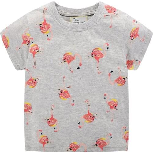 Summer New Girls T shirts Flamingo Print Cute Childrens Clothing Cotton Kids Tees Short Sleeve Tops