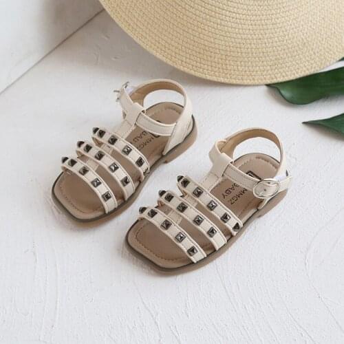 Summer Girls Sandals Fashion Rivets Solid Color Baby Girl Shoes Children Girls Rome Sandals Kids Princess Shoes SMG205