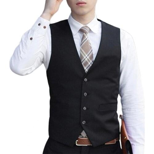 Fashionable Formal Men Vest V Neck Back Strap Pocket Men Waistcoat Business Dress Steampunk Waistcoat