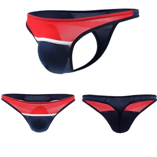 Ice Silk Underwear Mens Sexy Lingerie Briefs Thongs Ultra Thin Penis Pouch Jockstrap Males Low-rise Cueca Patchwork Panties