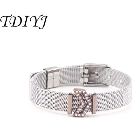 TDIYJ New Fashion Crystal Arrow Slide Bead Charms with Stainless Steel Wrap Bracelets Set as Gift