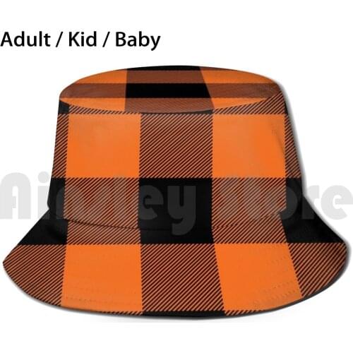 Orange &Amp ; Black Plaid Cloth Sun Hat Foldable UV Protection Quarantine Inhale Breath Oxygen