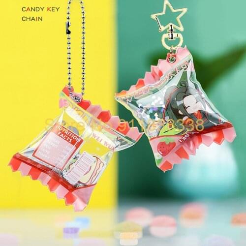 Custom Cartoon Anime candy shaker charms Creative Inflated Acrylic Candy Bag Shaker Charm Keychains party guest gift supplies