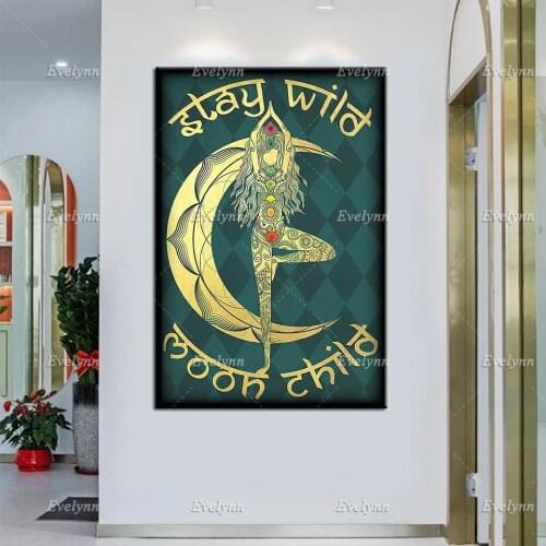 Yoga Meditation Girl Stay Wild Moon Child Retro Poster Wall Art Print Home Living Decor Canvas Poster Unique Gift
