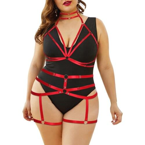 Full Body Harness Pentagram Exotic Costume 2Pc Sexy Lingerie Sets Goth Plus Size Plump Women Punk Accessories Waist Belts