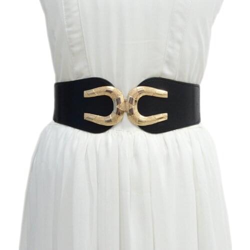 Women Stretch Gold C Buckle Pu Belt for Women Fashion Retro Unique Belts Female 2021 Brand Design Waistband Jeans Dress 2021