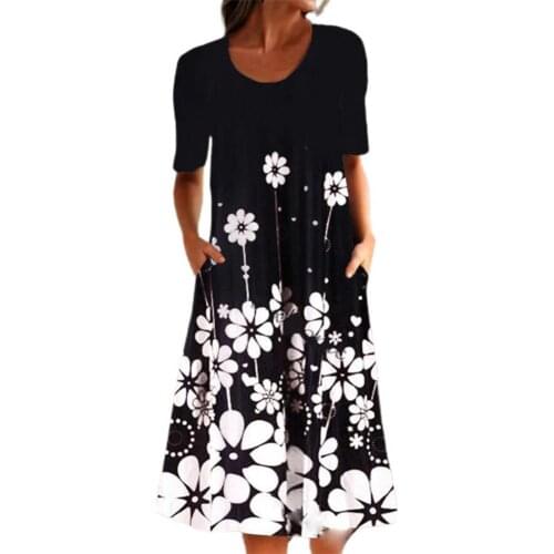 Robe femme Casual Dress Floral Print O Neck Women Loose Short Sleeve summer dress Floral print beautiful women dress vestidos