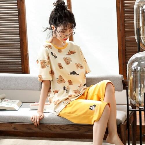 Spring And Summer Womens Casual Sleepwear Cotton Cartoon Personality Cotton High-quality Round Neck Sweet Girl 3xl Home Wear