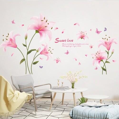 [shijuekongjian] Lily Flowers Wall Stickers DIY Plant Wall Decals for Living Room Kids Bedroom Children Nursery House Decoration
