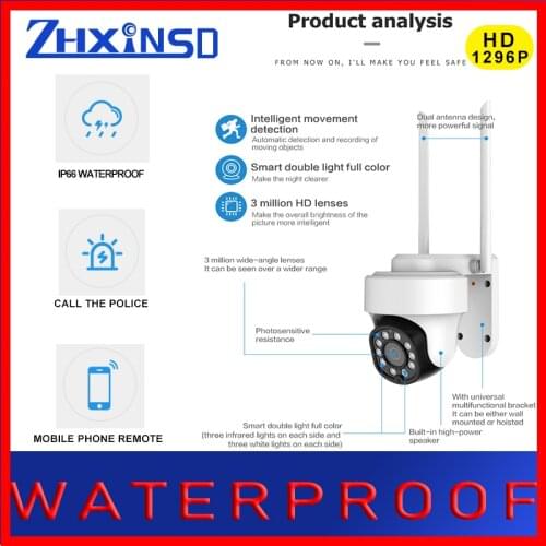 ZHUHUIFEI 3MP Speed Dome Wireless WIFI iOS Outdoor 5x Digital Zoom PTZ IP Camera Audio CCTV Surveillance security protection