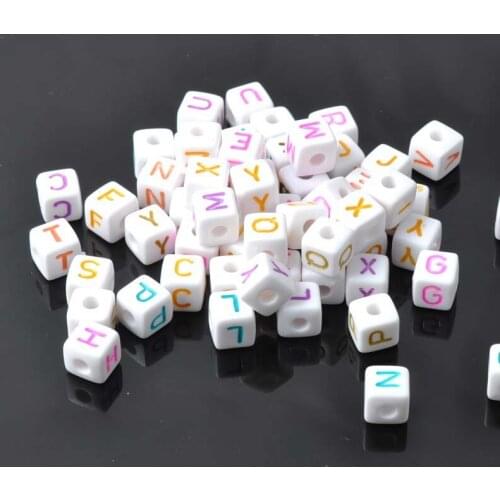 Mixed White colorful acrylic Alphabet Letter Cube beads for jewelry making DIY 10mm 100PCs KL24