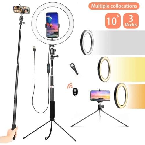 10 inch LED Selfie Ring Light with Phone Holder USB Photography Video Makeup Lamp with Selfie Stick for Youtube Live Studio