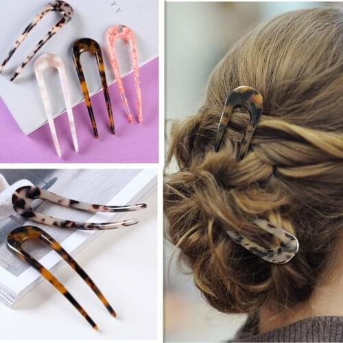 U Shaped Hair Pin Stick French Style U Shape Hair Clips Tortoise Shell U Sticks Pins for Women Girls Hairstyle Accessories