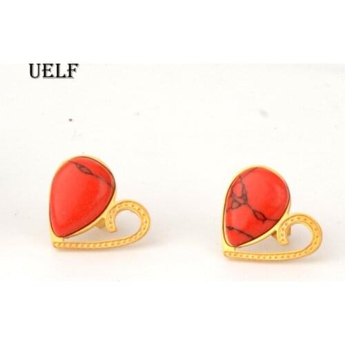 Uelf Fashion Heart Shape Red color Bohemia jewelry Stud Earrings Stainless Steel earrings For Women Ladys gift brincos