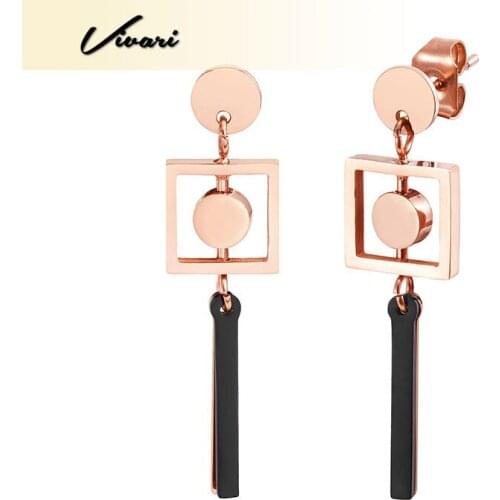 Vivari Fashion Stainess Steel Pendant Earrings 2018 Two Tone Color Gold Black Geometric Pattern Earrings For Women Jewelry Stud