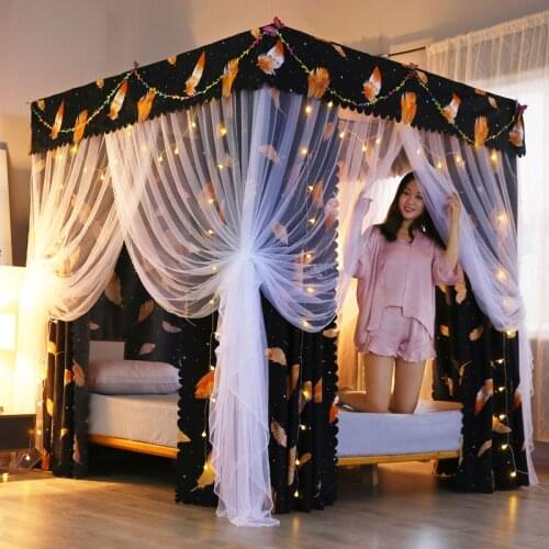 Shading Bed Curtain Household Mosquito Net Integrated Floor-Type 3-Door Bed Curtain Sunshade Text Tent 1.8 M 1.5