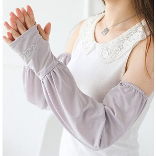Female Ice Silk Sunscreen Sleeve Summer Cute Arm Glove Lady Long Length Uv Protection Sleeves Solid Color Arm Gloves