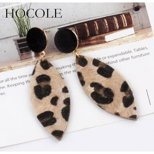 HOCOLE Korean Vintage Leopard Printed Earrings Water-drop Velvet Long Drop Dangle Earrings For Women Statement Jewelry Brincos