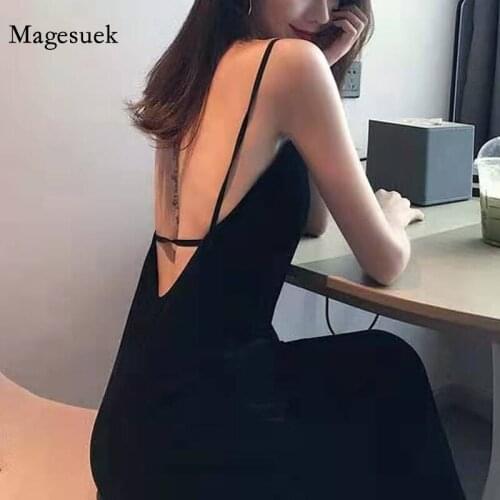 Summer Dress 2021 Sexy Sleeveless Backless Black Dress Robe Femme Strap Vacation Beach Dress Slit Slim Slip Dress Vestidos 13240