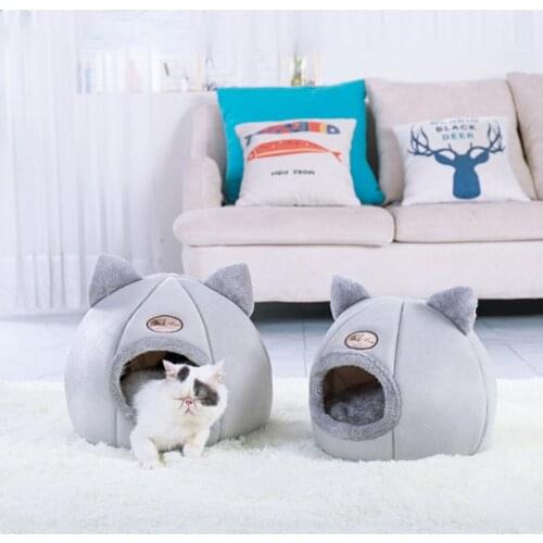 Winter Pet Nests Indoor Dog House Cute Foldable Cat Bed Nest Removable Mattress Cage Semi-closed Warm Kennel
