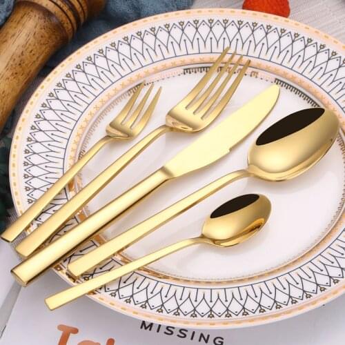 Gold Tableware Dinner Set Silver Cutlery Sets Dishes Knives Fork Spoon Western Kitchen Dinnerware 18/10 Stainless Steel Flatware
