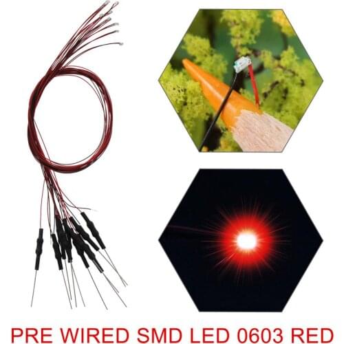 20pcs/40pcs Pre-wired SMD 0603 LED Red Pre-soldered micro litz wired LED leads Model Train HO N OO Scale L0603R