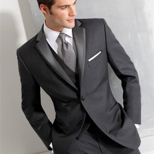 2020 Black Mens Wedding Suits Slim Fit Business Male Suit Custom Made Prom Party Groom Tuxedos 3 Piece Set (Blazer+Vest+Pants)