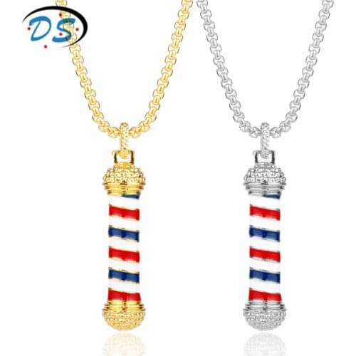 Barber Shop 3D Barber Pole Pendant Necklace luxurious long chain Necklace Barber Hairdresser souvenir Collier for Unisex