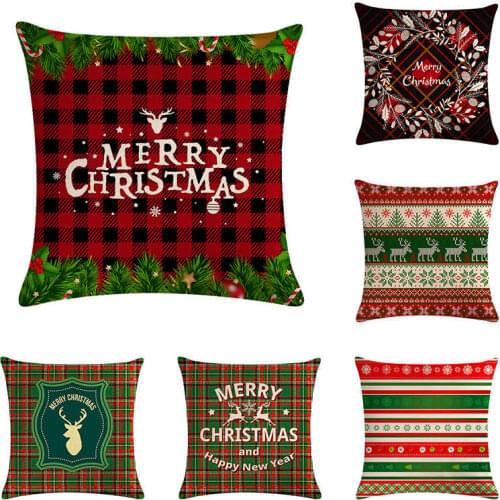 45*45cm Christmas Plaid wreath print Cushion Cover Linen Throw Pillow Car Home Decoration Decorative PillowcaseT434