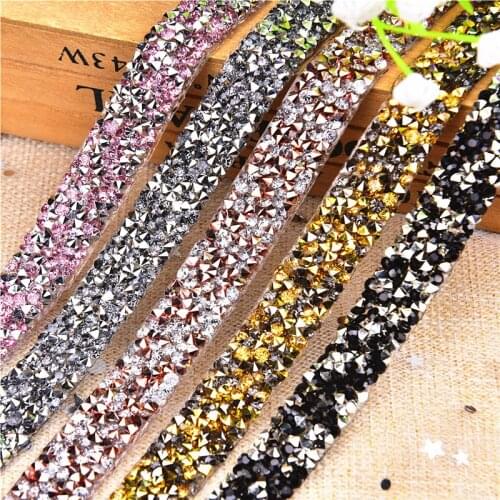 5Yard Hot-Fix Silver Colors Rhinestone Trim Mesh Strass Chain Ab Crystal Gold Banding Diy Garment Dress Shoes Trouser Decoration