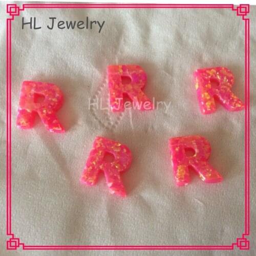 50PC/Lot 10MM Capital Letter R OP43 Hot Pink Color Synthteic Opal Stone Pendant Wholesale