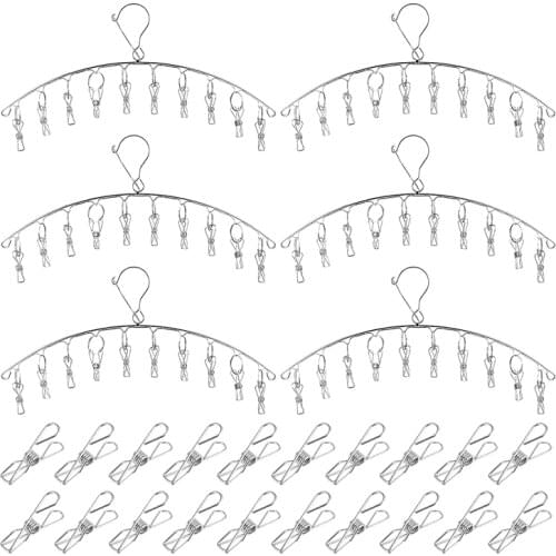 6 Pack Drying Hanger,Stainless Steel Laundry Drying Racks with 10 Clips and 20 Replacement, Windproof Clothes Hanger