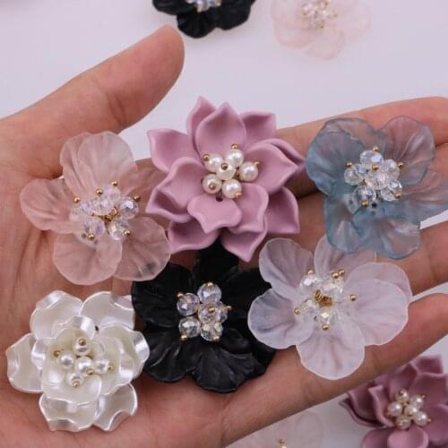 Acrylic rose pearl crystal petal flower floral sewing patches patch for dress making, diy craft