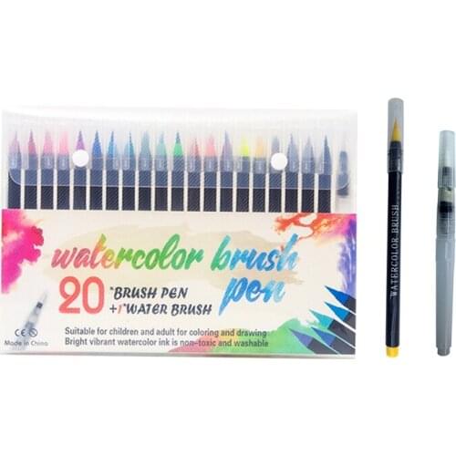 20+1 Colors Watercolor Brush Pens Art Marker for Drawing Coloring Books Manga Calligraphy School Supplies Stationery