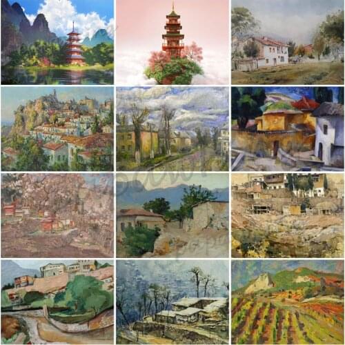 Diamond Painting Country Pastoral Diy Full Drill Embroidery Layouts Cross Stitch Mosaic Handicraft Spire Bungalow Abstract Decor