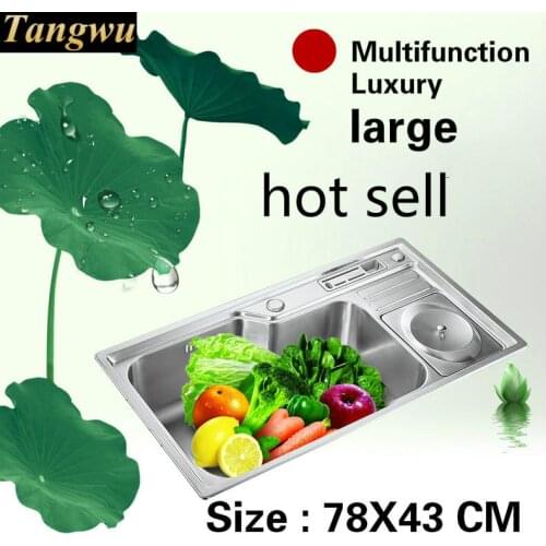 Free shipping Apartment kitchen single trough sink do the dishes multifunction 304 stainless steel big hot selling 78x43 CM