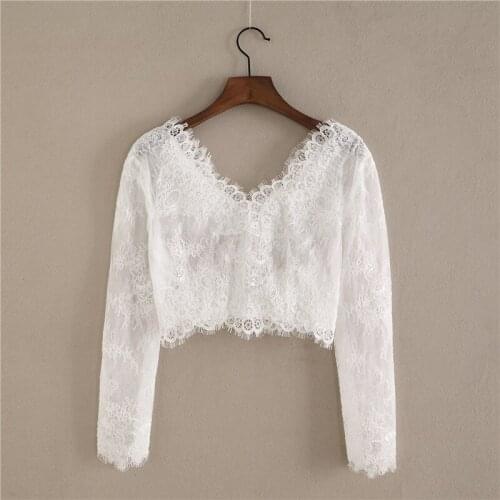 Bolero long sleeves V neckline bridal dress lace bolero wedding dresses lace jacket top