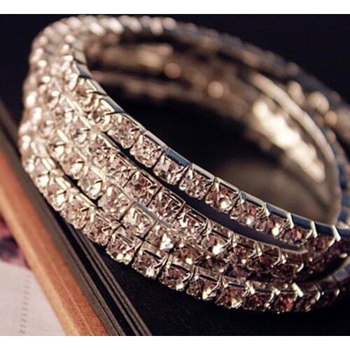 Full Crystal Stretch Bracelets For Women Wedding Bridal Bracelet Bangle Wristband Jewelry