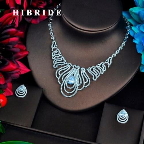 HIBRIDE Brand Luxury AAA Cubic Zirconia Jewelry Sets For Women Bridal Dress Accessories Necklace Earrings Sets For Female N-298